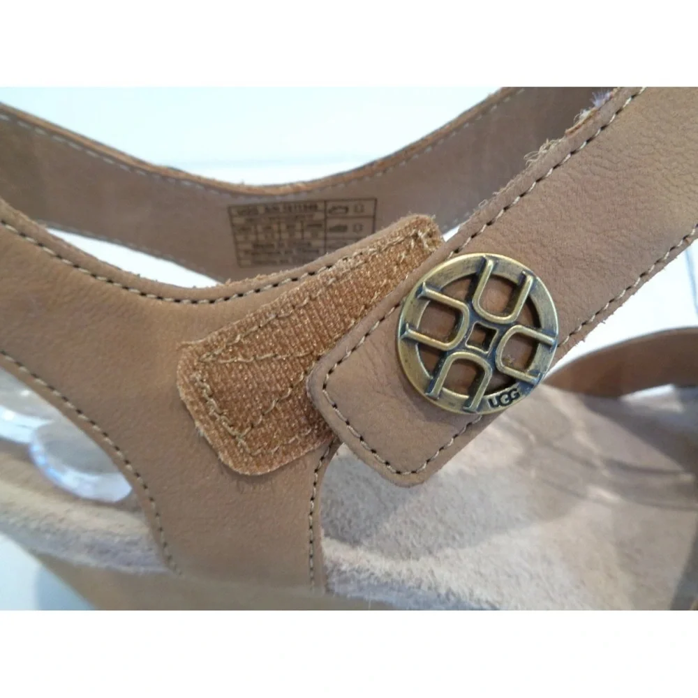 NWOB UGG Australia VEVA Chestnut Leather Wedge Heel Sandals Womens Shoes Size 8